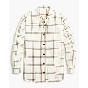 J. Crew Plus Neutral Plaid Flannel‎ Shirt Jacket Cream Brown Size XXL